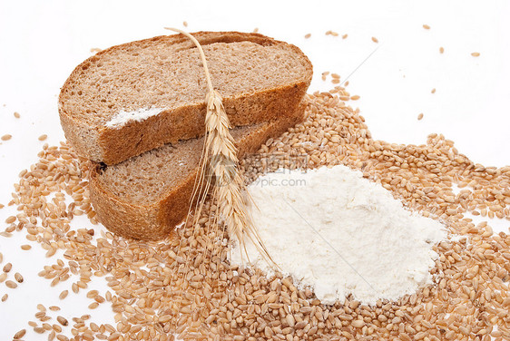 面粉和带面包的小麦谷物种子季节团体燕麦收成玉米黄麻耳朵粮食木板图片