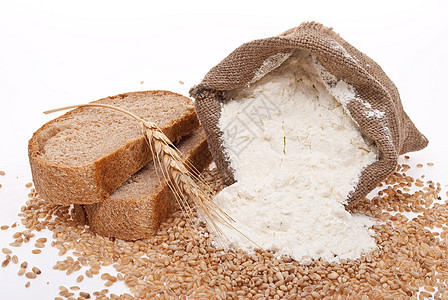 面粉和带面包的小麦谷物种子木板季节耳朵收成农场燕麦麻布团体食物图片