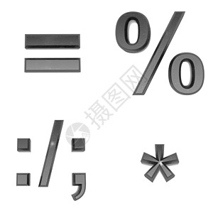 3d符号分号 周期 逗号 在白色孤立背景的金属中的百分比图片