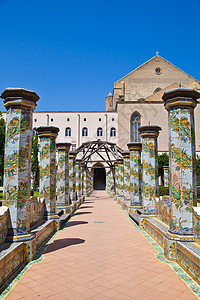 圣基亚拉修道院那不勒斯教会长椅假期纪念碑陶器宗教遗产花园文化旅行图片