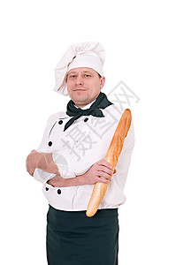 带有粗面包的 if头巾兜帽成人男性微笑工作食物快乐牙齿胡子图片