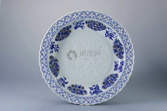 古董商品风格制品瓷器蓝色装饰历史盘子陶瓷花朵图片