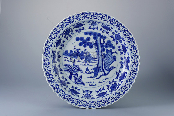 古董风格装饰制品历史陶瓷蓝色花朵商品瓷器盘子图片