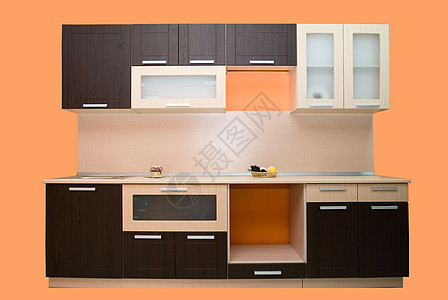 现代橙色厨房图片