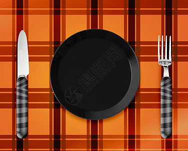 带刀叉的空板食物桌子用餐刀具奢华陶瓷盘子用具餐厅金属图片