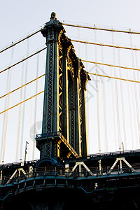 美国纽约市曼哈顿大桥的详情城市桥梁建筑外观世界建筑学位置细节建筑物电缆图片