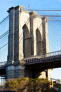 美国纽约市曼哈顿布鲁克林大桥的详情城市建筑物拱门建筑桥梁位置旅行世界外观细节背景图片