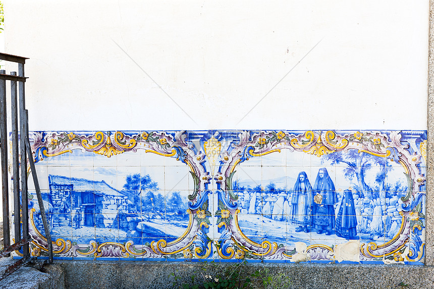 葡萄牙火车站的瓷砖azulejos农村艺术国家装饰绘画蓝色外观图片