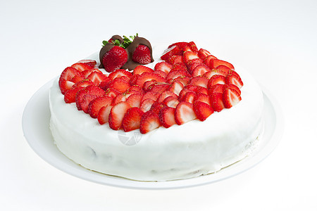 带草莓的浅酸奶蛋糕水果食物水果蛋糕甜点盘子营养静物图片