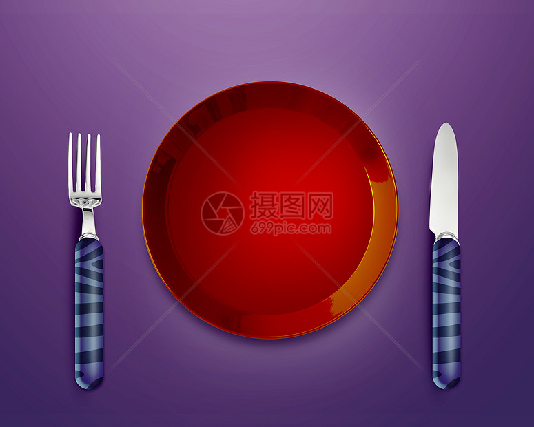 带刀叉的空板服务用餐空白餐具盘子用具餐厅陶瓷奢华陶器图片