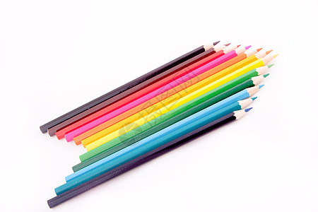 彩色铅笔木头概念团体教育锐化孩子们白色学校绘画学习图片