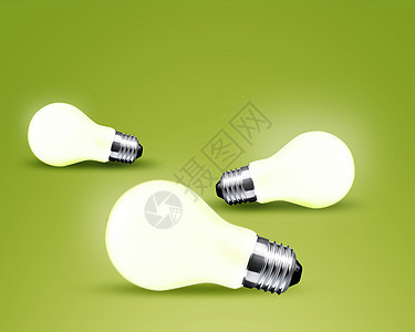 绿色背景的三种灯光灯泡想法生态发明技术经济墙纸智力活力营销思维商业图片