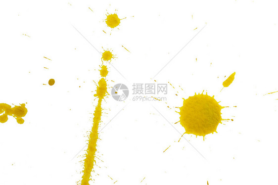 黄色斑点飞沫圆圈液体墨水白色图片