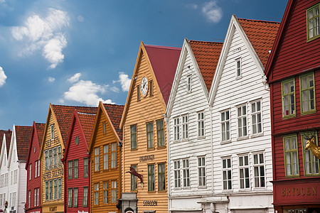 卑尔根的布莱根房子建筑地标世界旅游遗产旅行城市蓝色木头图片