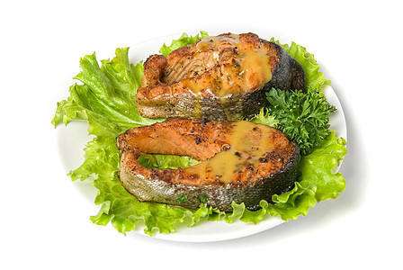 美味的鲑鱼胡椒蔬菜市场美食鱼片盘子饮食香菜食物营养图片