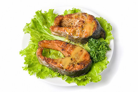 美味的鲑鱼胡椒美食营养饮食海鲜油炸蔬菜食物鱼片市场图片