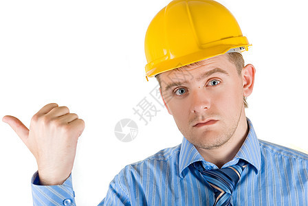 黄黄色头盔安全职业维修建筑师承包商员工男人衬衫工人工作图片