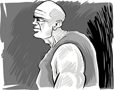 肌肉人黑色运动员漫画绘画沉思男人插图刷子灰阶草图图片