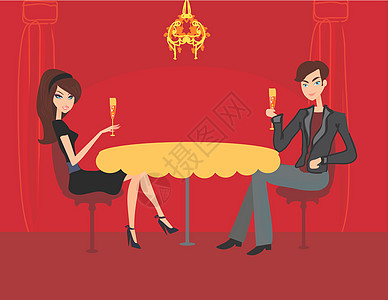年轻夫妇调情和喝香槟瓶子窗户念日婚姻晚餐女性男性订婚奢华插图图片