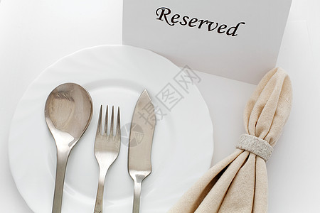 准备金婚礼银器桌子环境白色奢华餐巾菜单厨房勺子图片
