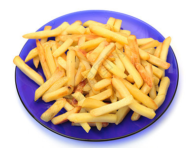 煎土豆垃圾脂肪小吃午餐盐渍白色芯片饮食晚餐蓝色图片