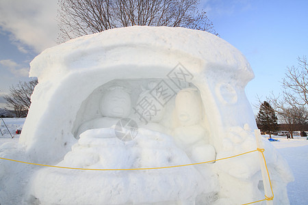 日本日积雪节雪祭季节雕像雕刻蓝天冻结图片