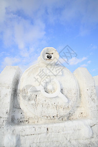 日本日积雪节雪祭雕刻季节蓝天冻结雕像图片