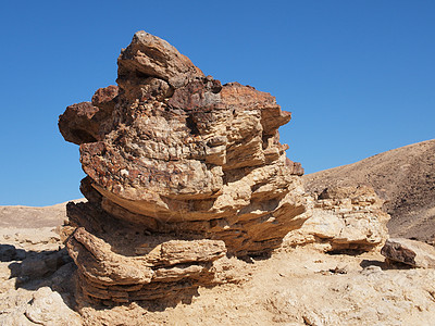 沙漠石头石化沙漠中的精白层橙色岩石橙子分层地质学砂岩山脉风化内盖夫地层远足游客背景
