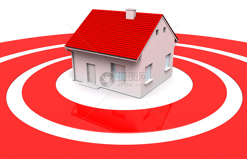 3个有红色屋顶和红色圆环的三德套房图片