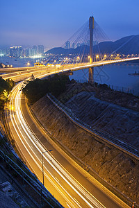 廷九桥和香港晚上的高速公路运输海岸繁荣天际商业连接器游客城市建筑天空图片