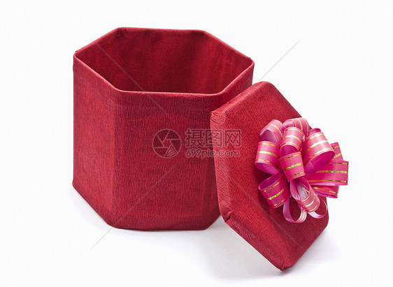 用弓打开红礼箱礼物丝带生日盒子惊喜红色展示念日图片