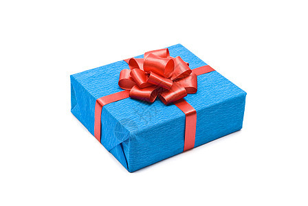 带红弓的蓝色礼品盒生日念日礼物丝带红色盒子展示惊喜背景图片