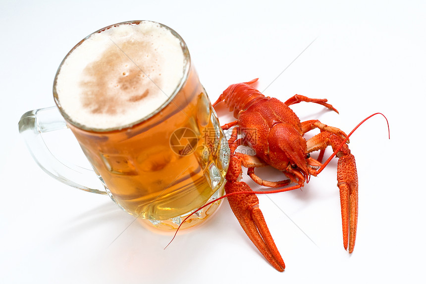 啤酒和龙虾美食红色香菜食物海洋橙子渔业小龙虾桌子爪子图片