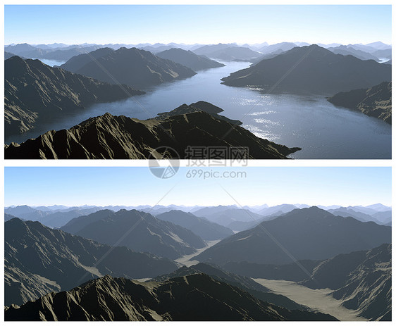 山峰和高山在野外 有水的山谷图片