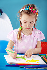 儿童绘画女性女孩插图草图桌子房间童年教育学习毛毡图片