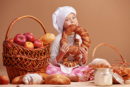 小可爱面包师面团面包戏服育儿青年厨师烹饪孩子工作室帽子图片