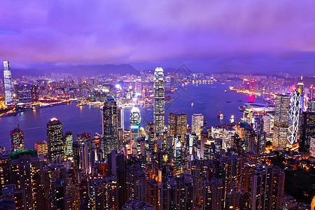 香港夜景夜里香港市风景街道天空月亮市中心夜景建筑顶峰旅行景观港口背景