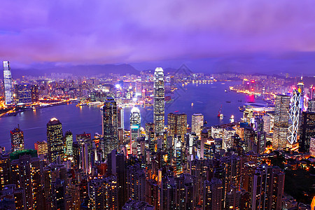 夜里香港市风景街道天空月亮市中心夜景建筑顶峰旅行景观港口图片