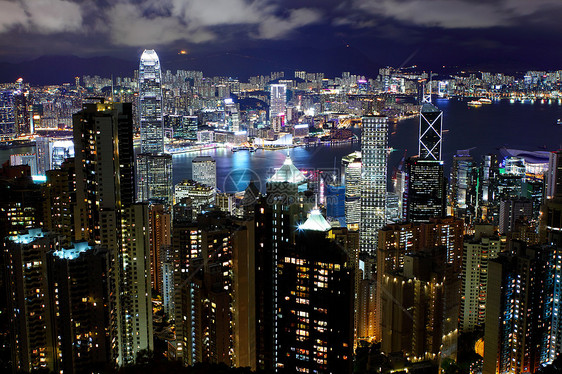 晚上在香港旅行建筑市中心蓝色天际商业城市工作办公室游客图片