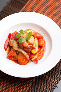 泰国甜虾和酸虾文化洋葱美味蔬菜胡椒菠萝萝卜对虾辣椒美食图片