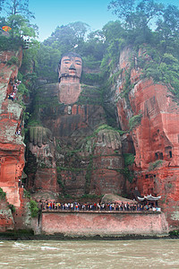 中国四川黎山大佛佛洞穴雕刻宗教旅行峨嵋纪念碑历史岩石上帝文化图片