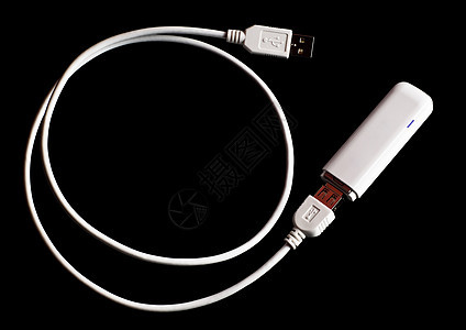 3g 带绳索的移动调制解调器带宽金属速度数据塑料黑色插头宽带电缆卫星背景图片