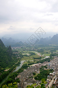 中国美丽的喀斯特山地景观天空观光水路文化村庄反射旅游漂浮农村编队图片