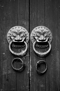 黑白两色中国门安全戒指宗教建筑学古董青铜装饰品房子圆圈寺庙图片