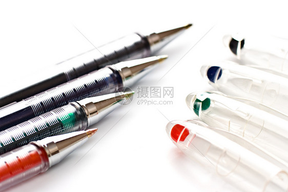 彩色笔套件钢笔蓝色金属总理府学校工具帽子铅笔照片办公室图片