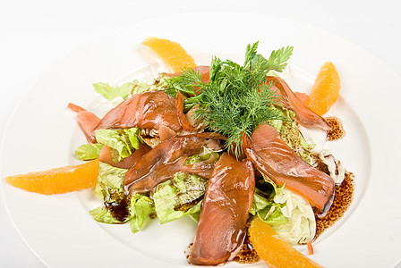 鱼沙沙拉香料味小吃营养蔬菜树叶食物美食香菜午餐宏观图片