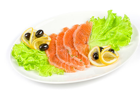 鲑鱼市场食物狭缝柠檬叶子胡椒营养寿司盘子橙子图片