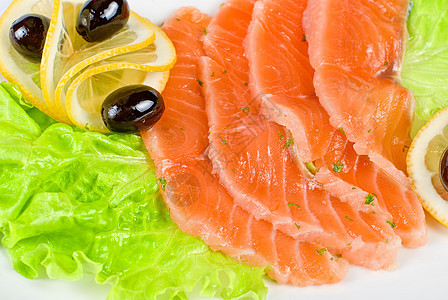鲑鱼特写橙子沙拉市场叶子海鲜美食鳟鱼营养胡椒餐厅图片