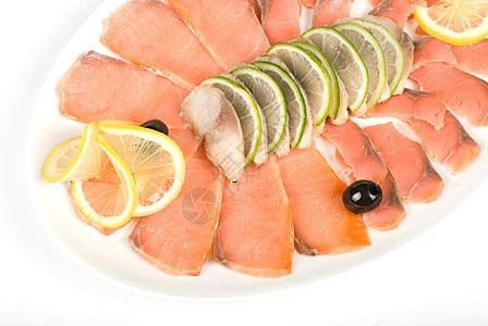 鱼群特写餐厅叶子蔬菜午餐小吃柠檬营养食物密友鲭鱼图片