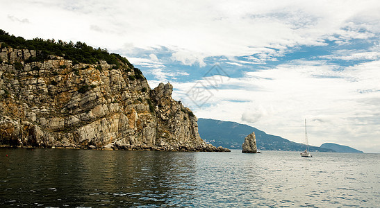 石头山天空海洋悬崖海浪蓝色图片